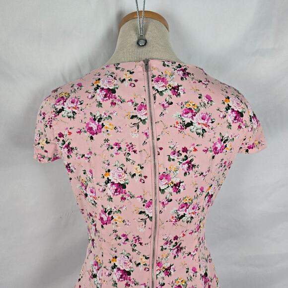Rummies Dress Women's 6 Pink Floral Mini Short Cap Sleeve Tie Round Neck Zipper - Picture 5 of 16